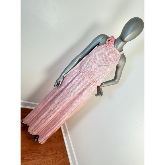 Banana Republic Dresses & Skirts - Banana Republic Orange Geo Bow Neck Halter Pleated Silk Feel Maxi Dress Size M